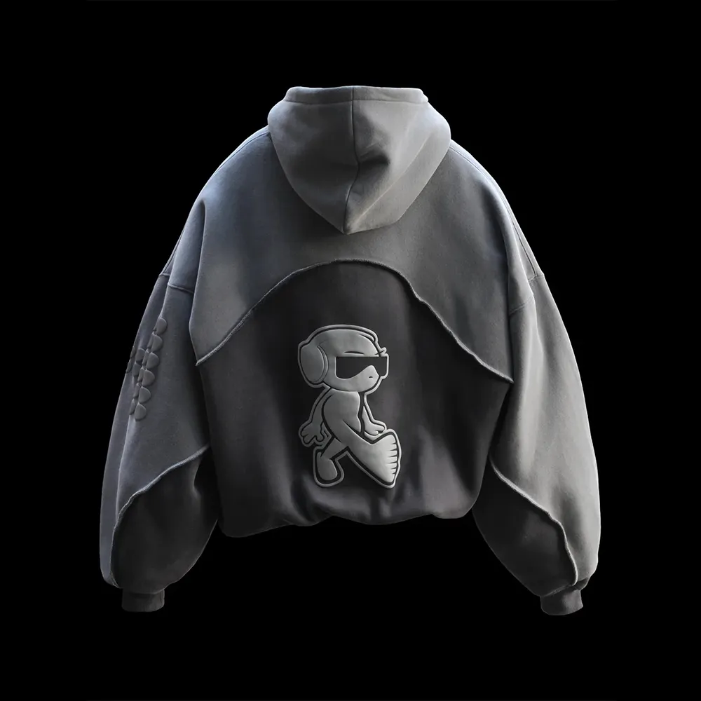 Hàng Mới Về Áo Hoodie In Phồng Lông Cừu Cotton Áo Hoodie Chui Đầu Hai Tông Màu Chắp Vá Logo Tùy Chỉnh Áo Hoodie Dáng Lửng Ngoại Cỡ