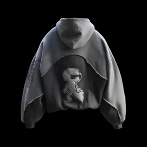New Arrival Cotton Fleece Puff Print Hoodies Custom Logo Patchwork 2 Tone Pullover Hoodies Oversize Cropped Hoodie