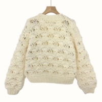 Pull en laine fait main respirant au crochet pour femmes, style décontracté printemps, tricoté à la main