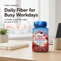 Gummies de fibres sans sucre à marque privée, 5g par portion, santé digestive, saveur baies et pêche, 90 unités, vente en gros