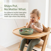 Assiette ronde en silicone pour bébé à 3 compartiments, sans bol, sans BPA, assiette souple pour tout-petits, design simple, facile à transporter