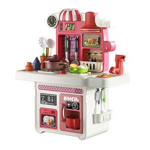 Ensemble de <span class=keywords><strong>cuisine</strong></span> de jeu d'imitation pour enfants, ensemble de <span class=keywords><strong>cuisine</strong></span> de luxe avec pulvérisation de vapeur, lumières et sons, boutons rotatifs, mini station de cuisson de table - Product Image 1