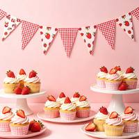 Guirlande triangulaire décorative en papier, motifs fraise, citron, myrtille, pour événements festifs, fêtes, maison, extérieur et toile de fond
