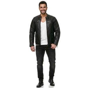 Veste en cuir véritable de mouton pour homme avec fermeture éclair, design matelassé et poches zippées, veste respirante pour homme - Product Image 1