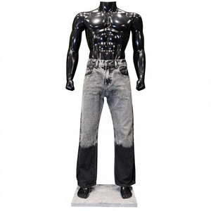 Jean en denim délavé coupe droite taille haute pour homme, style vintage, décontracté, en coton mi-lourd, coupe régulière, idéal pour l'automne - Product Image 1