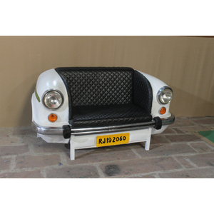 Sofá Original para Auto Ambassador con Asiento de Cuero Blanco y Cuero Negro, Muebles de Cuero Originales para Auto Ambassador - Product Image 5