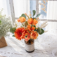 Bouquet artificiel de gerberas oranges avec orchidées gypsophiles et verdure, arrangement de fleurs artificielles 38 cm