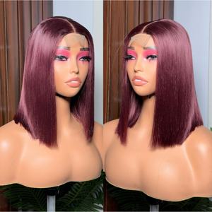 99J Bourgogne Bob Perruques Cheveux Humains 2x6 Dentelle Fermeture Perruque Vin Rouge Double Dessiné Os <span class=keywords><strong>Droite</strong></span> Dentelle Bob Perruques pour Femmes - Product Image 4