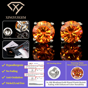 Boucles d'oreilles Moissanite de haute qualité, plaquées or, en argent sterling 925, serties griffe 5mm/6.5mm, testées au diamant, style Hip Hop - Product Image 3