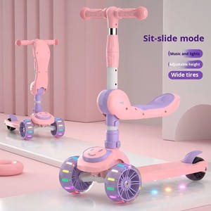 Trottinette pliable 2-en-1 pour enfants, avec siège et glissière, 3 roues, musique et lumières, pour garçons et filles de 1 à 10 ans - Product Image 1