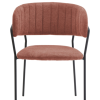 Chaise de salle à manger à accoudoirs en forme de C capitonnés, tissu terracotta, structure en fer noir mat