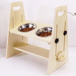 Adjustable Solid Wood Frame Raised Cat Dog Pet Feeder Elevated Cat Dog Wood Bowl Pet Food Bowl