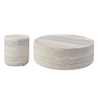 Ensemble de 2 tables basses modernes en faux travertin texturé, rangement en fibre de verre, meubles de salon, aucun assemblage requis
