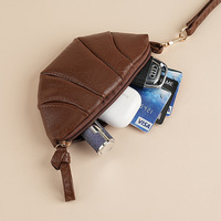 Pochette Croissant Bagel Pu Mini Rétro Style Influenceur, Étui à Clés Étanche Ultra-Léger, Pochette à Rouge à Lèvres et Écouteurs, Porte-Monnaie à Suspendre au Cou