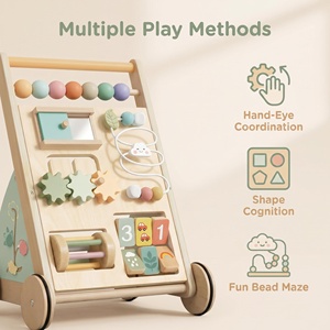 Marche-bébé en bois multifonctionnel avec labyrinthe de perles, engrenages, trieur de formes, <span class=keywords><strong>boulier</strong></span> et tableau d'activités éducatif pour tout-petits - Product Image 4