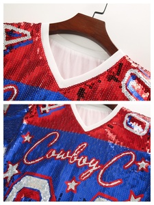 Women's Casual V-neck Half Sleeve Sequin T-shirt <strong>Top</strong> Star Number Long Cowboy Carter Sequin Jersey Shirts Mini Dress for Fans - Product Image 3