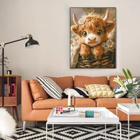Kit de peinture au diamant SONGWOOART Highland Cow Flower pour débutants, pour la décoration de la maison, peinture au diamant personnalisée DIY