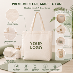 Borsa Tote in Tela con Motivo a Lettere per Kit di Benvenuto per Ritiri Yoga, 34x31x12cm, con Tracolla e Manici, per Palestra, Shopping e Benessere - Product Image 4