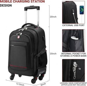 Free sample Rolling <b>Backpack</b> Waterproof with <b>Wheels</b> for Business Travel Computer Carry on <b>Backpack</b> with Laptop Compartment - Product Image 6