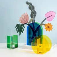 Минималистичная Геометрическая цветная прозрачная ваза для гостиной декоративная акриловая ваза