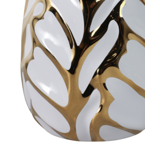 Vaso in Ceramica Moderno con Design a Foglia Scolpita, Oro e Bianco, Decorazione d'Arredo per Soggiorno, Camera da Letto, Tavolo, Ufficio, Mensola - Product Image 4