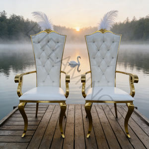 Chaises de banquet Bjflamingo, chaise de roi et de reine, chaise de mariage dorée bon marché, best-seller, accoudoirs en acier inoxydable doré, dossier souple - Product Image 5