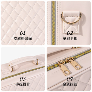 Bolsa de maquillaje con espejo LED y cremallera, estuche cosmético portátil para viajes y almacenamiento en el hogar, asa suave de color sólido - Product Image 4