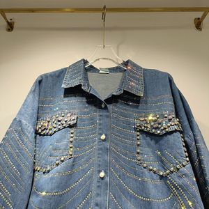 JM-Large-size Diamond-<strong>studded</strong> Washed Denim <strong>Blouse</strong> for Women - New High-end Wide-leg Denim Pants Set - Product Image 4