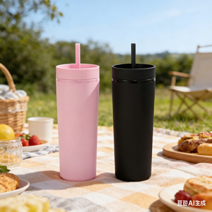 Vaso Reutilizable de Plástico Esmerilado de Doble Pared de 16oz con Tapa Antiderrames y Popote, Taza de Color Mate para Café Helado, Vaso para Beber al Aire Libre - Product Image 6
