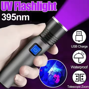 Xách tay 3W Zoom UV ánh sáng đèn pin màu đen USB có thể sạc lại 395nm Hợp kim nhôm cơ thể Đèn cầm tay ngọn đuốc - Product Image 2