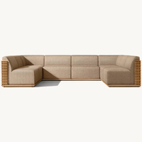 Conjunto de Sofás Modulares de Madera en Forma de U y L para Exteriores, con Cojines Impermeables, Modernos y de Lujo para Patio de Villa, Sala de Estar, Dormitorio y Ocio