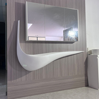 Staron Lavabo de salle de bain blanc à surface solide et design artistique Lavabo en pierre unique avec miroir