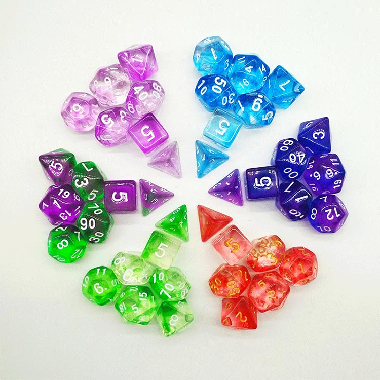 Kustom Warna ganda Set dadu polihedral lengkap warna-warni dadu akrilik dari D4 D6 D8 D10 D % D12 D20 kompatibel dengan DND RPG