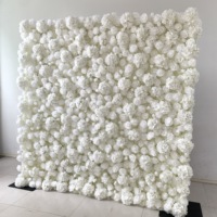 Kain Dekorasi Pernikahan M-FW19 Gulungan Kain Bunga 3D Putih Gading Buatan 8x8 Panel Dinding Bunga Latar Belakang Dinding Bunga
