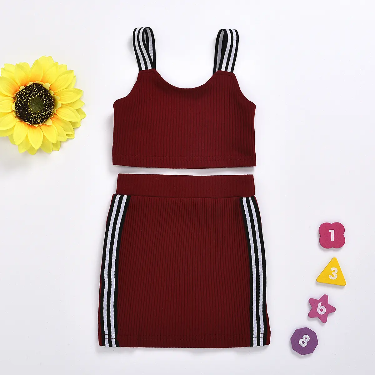 2021 INS Summer Kids Clothes Baby Girls Knit 2 Piece Skirts Set Toddler Girls Outfit Vest Crops Sweater Sets