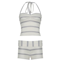 Personnalisé été rayé contraste couleur licou cou bretelles taille haute short décontracté deux pièces ensemble pour les femmes