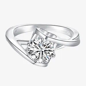 S925 Sterling Silver Round 1CT Moissanite Rings Exquisite Shiny Angel kiss Diamond Rings Fine Jewelry Women Engagement Jewelry