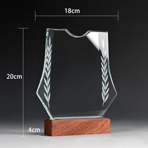 Crystal Manufacturer Company Shield Design Trophies Awards Wooden Base Crystal Glass Trophy Wood Award Plaques <strong>Custom</strong> - Product Image 6