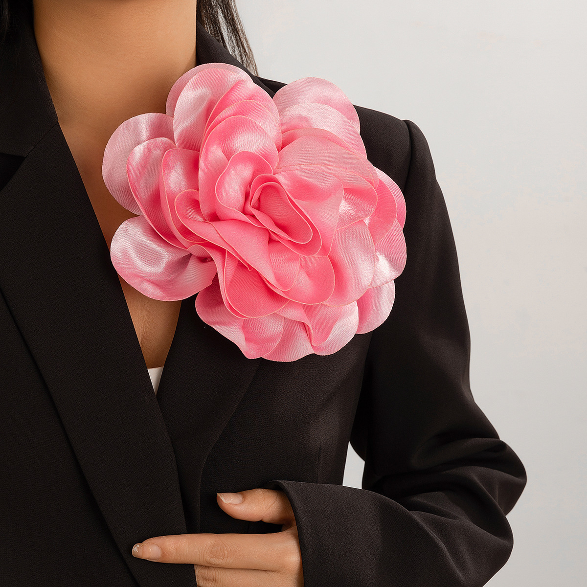 Large Satin Leopard Rose Flower Brooch Pin - Handmade Extra Big Camellia Floral Lapel Pin For Dresses & Suits - View #6