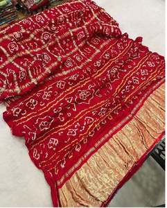 Sari en soie Gajji indienne festive, pur, bandhani, sari traditionnel artisanal en soie Gajji pure, ghatchola - Product Image 6