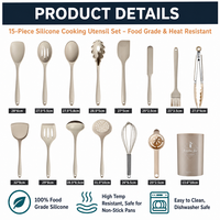 Ensemble d'ustensiles de cuisine en silicone de qualité alimentaire avec logo personnalisé, 15 pièces, antiadhésif, résistant à la chaleur, spatule, louche, spatule à retourner, fouet, OEM ODM