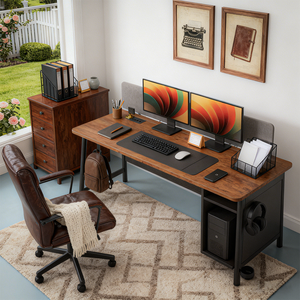 モダンでシンプルなオフィスデスク、広い足元スペース、木製ゲーミングワークデスク、収納付きコンピューターデスク - Product Image 3