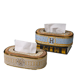 Boîte à mouchoirs en céramique écologique de luxe dorée H-Mark <span class=keywords><strong>pour</strong></span> salon, chambre, salle de bain, utilisation sur bureau moderne - Product Image 3