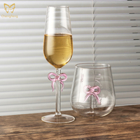 Verres à champagne créatifs à nœud rose verre à haute teneur en borosilicate verre à vin sans pied rose gobelet en verre à vin moderne pour la fête de mariage
