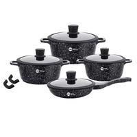 Set Peralatan Masak Anti Lengket HausRoland Classic Granit Marmer Aluminium Batu Maifan Panci Sup Wajan dengan Tutup Kaca untuk Memasak