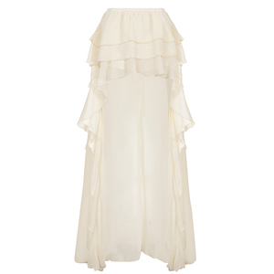 Falda de cintura natural transpirable hasta el tobillo de color liso con volantes de spandex/poliéster, estilo dulce y femenino, para mujer - Product Image 6