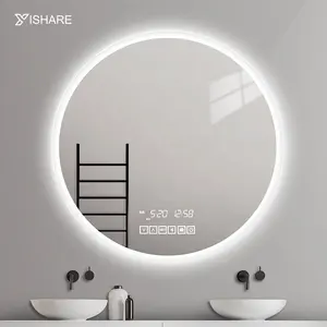 Yishare Custom Hotel House Decoration Round Wall Mounted Mirror Vanity Illuminated Circle Smart Touch Sensor Led Bath Mirrors