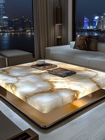 Table basse de luxe légère haut de gamme avec plateau carré en marbre et base en métal BECT025 avec éclairage pour salon ou hall