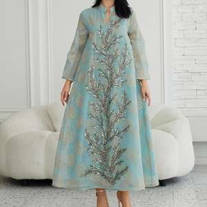 Robe Abaya élégante en mousseline de soie avec strass et imprimé floral pour femmes musulmanes, occasion de fête, vente en gros, haute qualité - Product Image 3