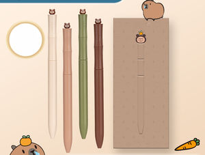 ปากกาคาพิบาลาแบบเป็นกลางน่ารักใหม่ปากกาเจลหมุนหัวไม้ไผ่สุดสร้างสรรค์ ST0.5สีดำ4ชิ้น - Product Image 2